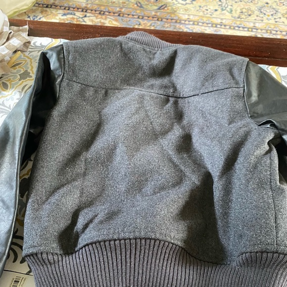 Grey flannel kids bomber jacket with zipper & snaps - Picture 7 of 8